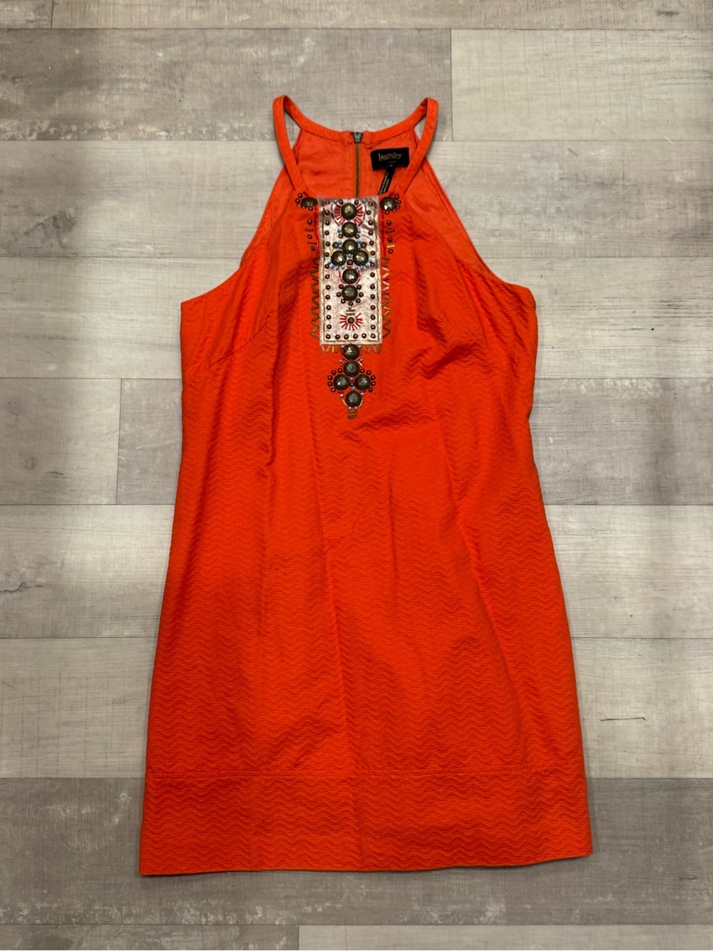 Laundry by Shelli Segal Orange Embellished Halter Dress – Size 8 ✨